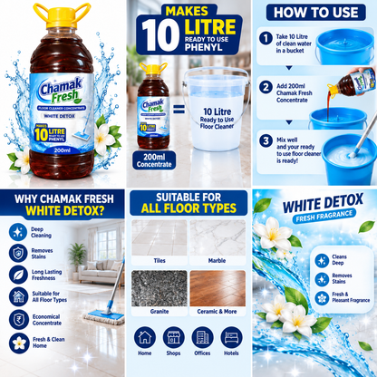 Chamak Fresh White Floor Cleaner Concentrate | 200ml | Makes 10 Litre Ready to Use Phenyl