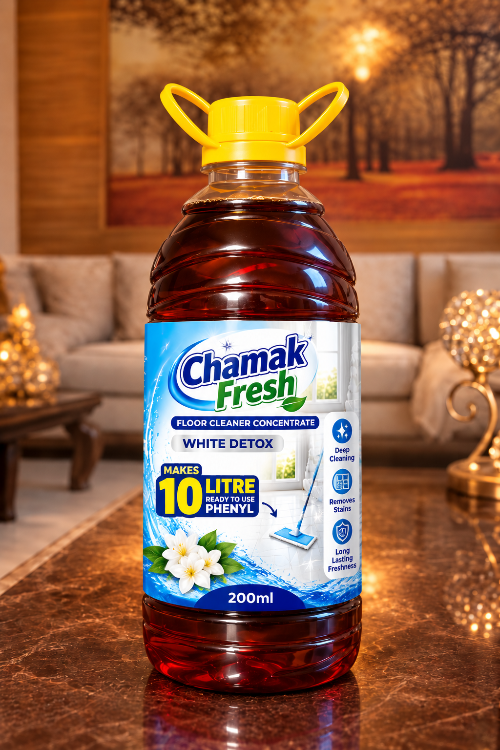 Chamak Fresh White Floor Cleaner Concentrate | 200ml | Makes 10 Litre Ready to Use Phenyl